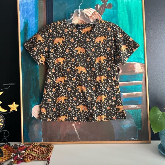 Jim Thompson Stylish Black and Orange Animal Print Tee M - Picture 1 of 16